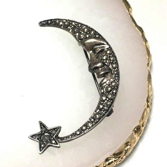 Vintage Signed Man in the Moon Brooch Pin Wicca Witchy Whimsygoth Retro Darlene - Picture 2 of 4